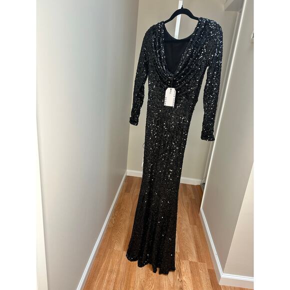 NEW NWT Dress The Population Janette Dress Black Sequin Maxi size Small - Picture 8 of 8